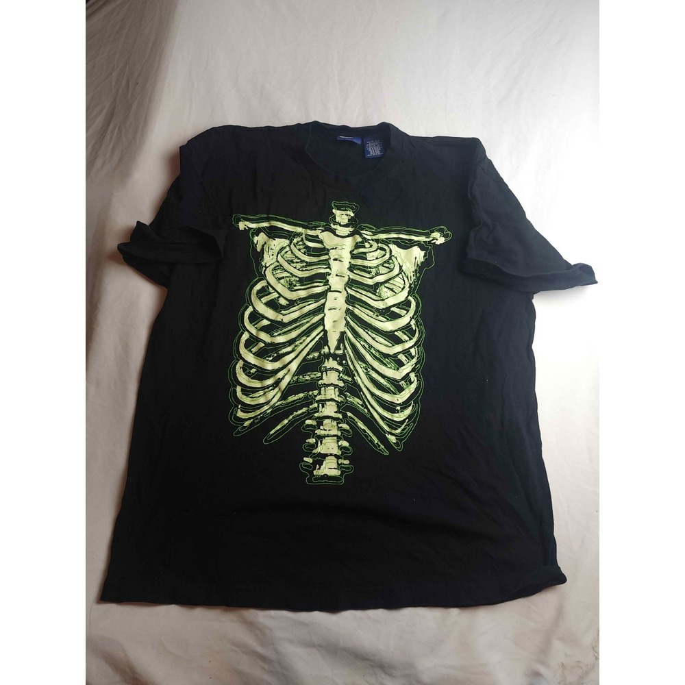 Vtg 90s Batman Skeleton Rib Cage Shirt Mens XL Black Neon Edgy Grunge Streetwear
